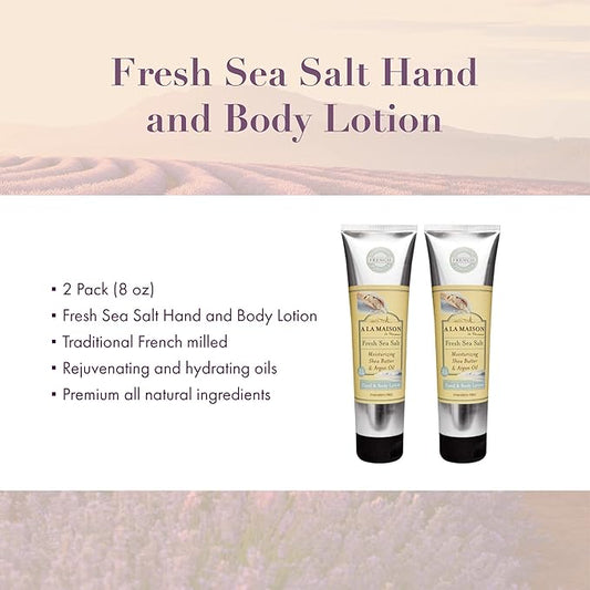 A LA MAISON Moisturizing Lotion, Fresh Sea Salt - Uses: Hand and Body, Argan Oil, Pure Shea Butter, Essential Oils, Plant Based, Cruelty-Free, SLS and Paraben Free (8 Oz, 2 Pack)