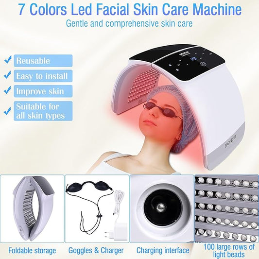 7 Color with LED Face for Facial Problems of SPA Facial Body Skin Care Beauty Salon Device-White (XL)