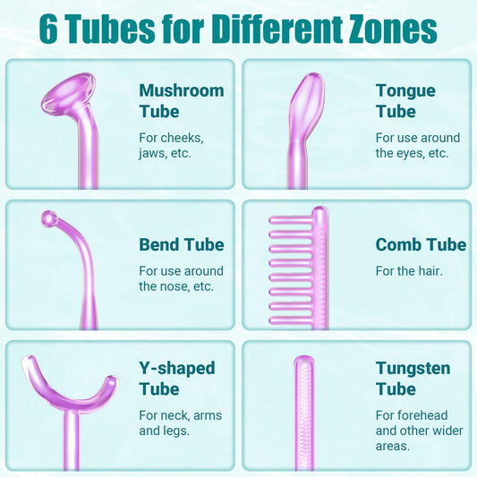 High Frequency Facial Wand - TUMAKOU Portable Violet High Frequency Facial Skin Machine - with 6 Glass Tubes