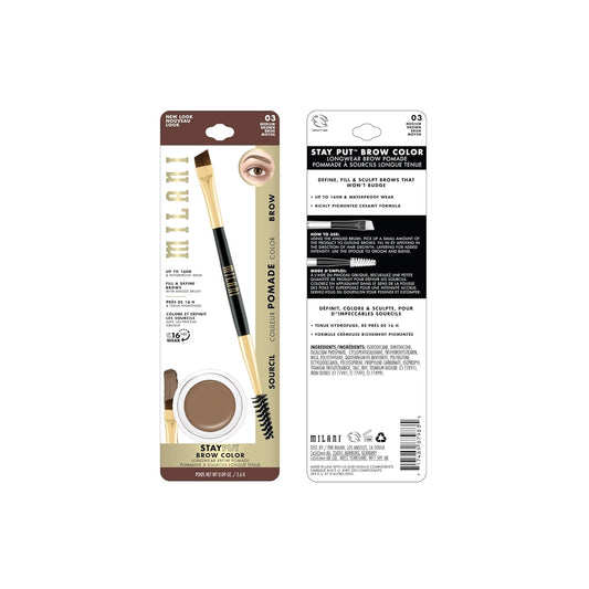 Milani Stay Put Brow Color - Medium Brown (0.09 Ounce) Vegan, Cruelty-Free Eyebrow Color that Fills and Shapes Brows…