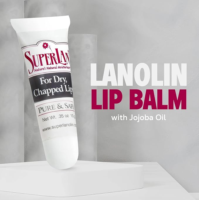 Organic Lanolin Lip Balm - Medical grade - Natural Nipple Cream Lanolin - Moisturizer for dry cracked lips - Hydrating lip care - Ultra pure jojoba oil - Kosher chapstick (0.35 Oz)