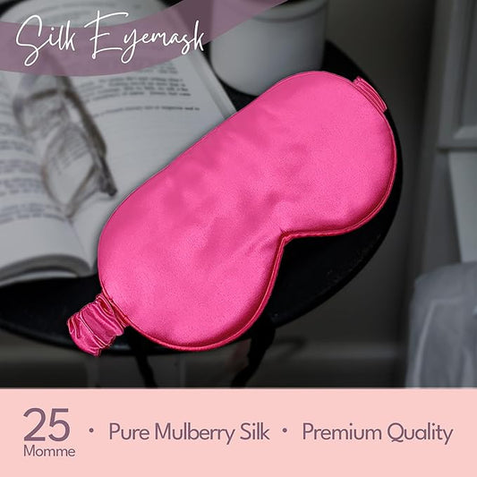 CELESTIAL SILK 100% Silk Sleep Mask for Women with Silk Covered Elastic Strap, Eye Mask for Sleeping (One Size, Hot Pink)