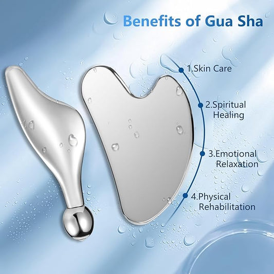Stainless Steel Gua Sha Facial Tools Guasha for Face Metal Gua Sha Tighten Skin Massage,Guasha Beauty Tool Manual Massage Sticks for Jawline Sculpting,Puffiness Reducing and Body Massager