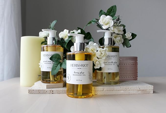 Honey Glaze Massage Oil, All Natural and Organic, Plant-Based Sweet Almond & Coconut Oils for Smooth Skin, Perfect Gifts for Date Night with Relaxing Aromatherapy, Ideal for Massage Therapy