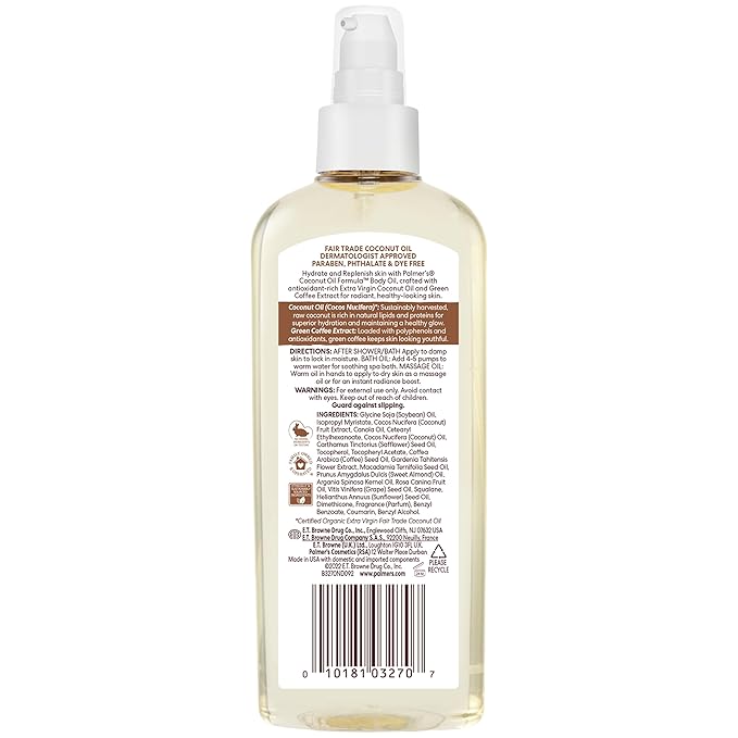 Palmer's Coconut Oil Formula Body Oil, Body Moisturizer with Green Coffee Extract, Bath Oil for Dry Skin, 5.1 Ounces (Spray Cap)
