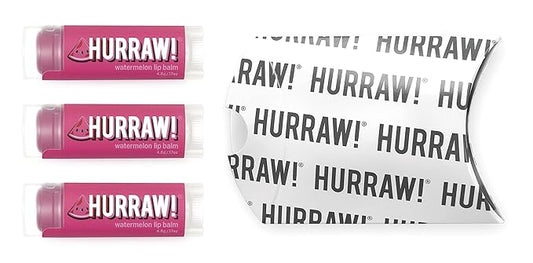 Hurraw! Watermelon Lip Balm, 3 Pack: Organic, Certified Vegan, Cruelty and Gluten Free. Non-GMO, 100% Natural Ingredients. Bee, Shea, Soy and Palm Free. Made in USA