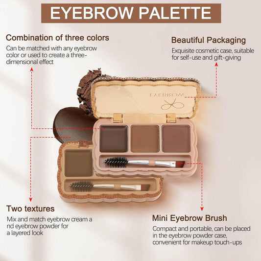 Boobeen Eyebrow Palette, 5 Colors Brow Powder Kit, Eye Brow Pomade with Double-ended Brush, Long-lasting Eye Makeup Kit, Sculpt & Define Eyebrows, for Beginners
