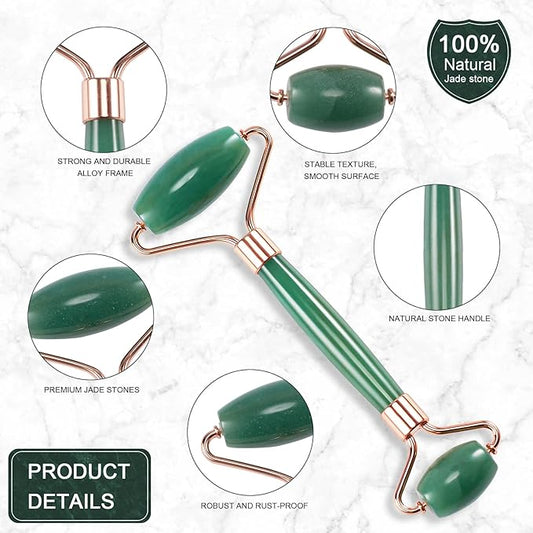 Jade Roller for Face, Facial Roller Massager Skin Care Tool, Gua Sha Facial Tools for Face, Neck, Eyes, Reduce Puffiness of The Skin (Green)