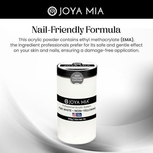 Joya Mia Acrylic Powder for Nails, MMA-Free, Super Adhesion Professional Powder for Flawless & Long-Lasting Nail Enhancements, Easy Application, Vibrant & Stunning Colors - Pure White, 32 oz