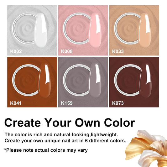 12 Pcs Dip Powder Nail Kit Starter Quick Drying, 6 Colors Nude Brown Grey Mocha Dipping Powder Kit With Base & Top Coat/Activator/Brush Saver No Needed Nail Lamp Curing