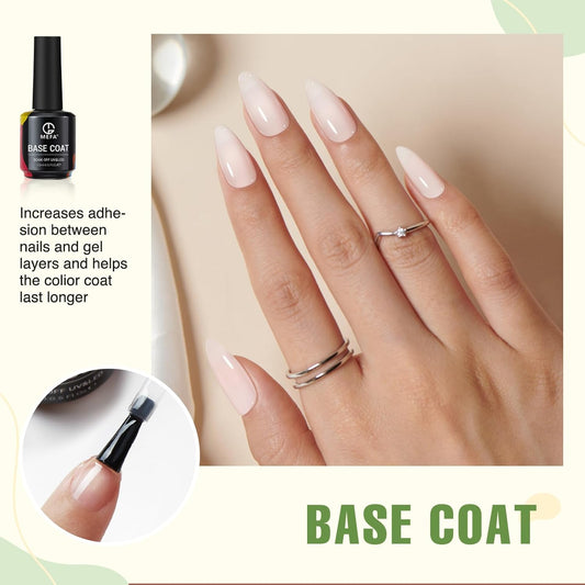 MEFA 2 Pcs 15ml Gel Top Coat and Base Coat Set, No Wipe Gel Nail Polish Base and Top Coat, Long Lasting Glossy Shine Effect Soak Off LED Nail Lamp Top Base Coat Nail Art DIY Manicure Holiday Gifts