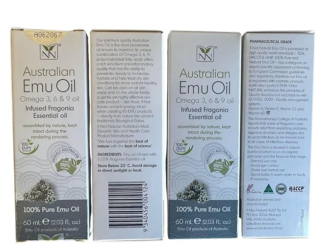 Y-Not Natural Ultra Pure Australian Emu Oil - Luxury Emu Oil 60mL - Free Range Aboriginal Omega 3, 6 & 9 Infused with Fragonia - The Ultimate Moisturizer for Skin, Hair, Nails, and Scalp