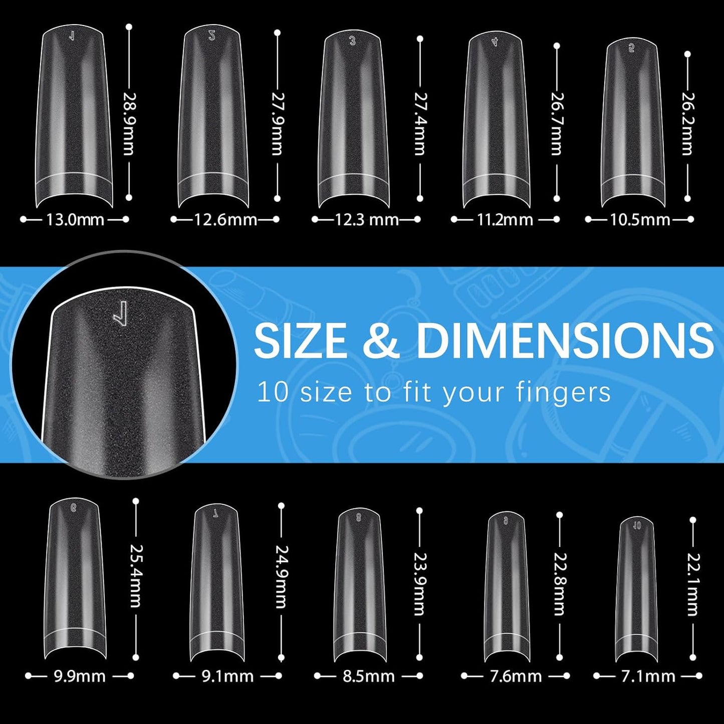 Long Coffin Nails Tip - INFELING Clear Gel Nail Tips 500PCS Half Cover Nail Tips for Acrylic Nails Professional with Box for Nail Salons Home, 10 Sizes