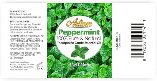 Artizen 4 Fl Oz Peppermint Essential Oil – Pure & Natural Peppermint Oil for Diffuser and Aromatherapy – Includes Dropper