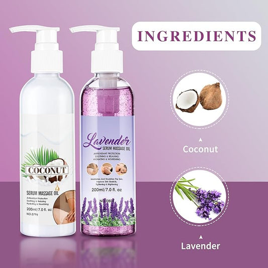Body Massage Oil Serum, Joint Massage Oil Serum, Lavender & Coconut Massage Gel Refreshing Non-Greasy Moisturizing Body Oil Serum for Men & Women 7 fl.oz X 2