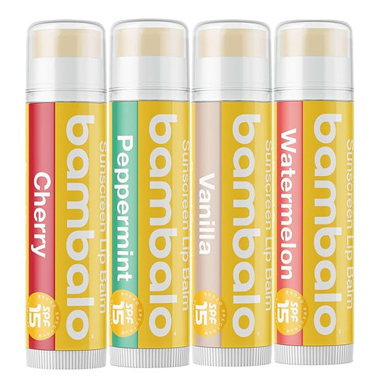 4-Pack Variety SPF 15 Lip Balm - Organic Ingredients, Broad Spectrum UVA/UVB Protection - Hydrating & Moisturizing, USA Made