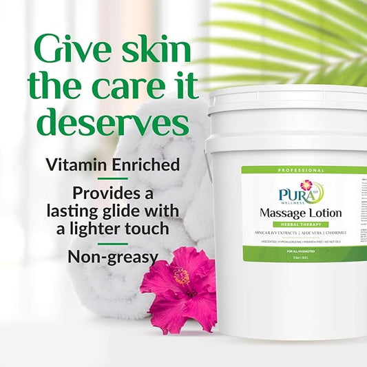 Herbal 5 Gallon Massage Lotion, Hypoallergenic Formula for Muscle Relief, Professional Deep Tissue, Skin Hydrating, Unscented for Physical Therapy Recovery, Therapeutic