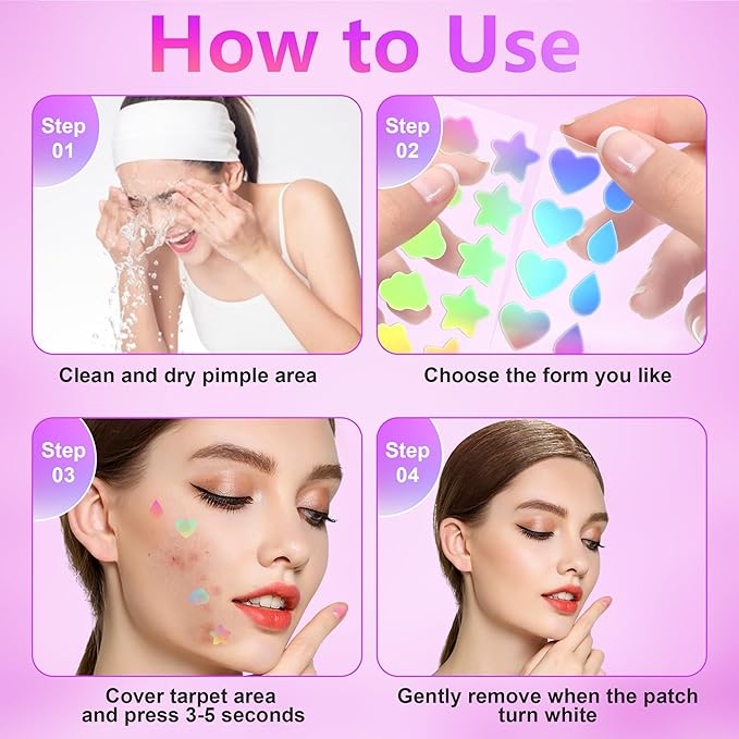 2PACK 224 Counts Cute & Fashion Stars Pimple Patches for Face , Hydrocolloid Acne Patches,Zits Absorbing Patch, Covering Zits and Blemishes with Salicylic Acid, Tea Oil & Centella, Cruelty Free