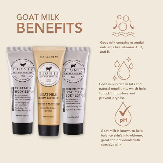 Dionis Goat Milk Skincare Body Care Set - Vanilla Bean Lotion, Body Lotion W/Retinol, Body Serum W/Collagen, Deep Hydration and Younger Skin