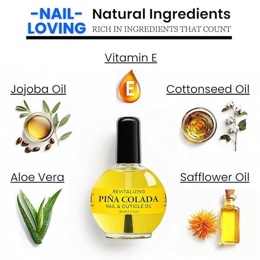 Moisturizing Cuticle & Nail Care Oil 2.3 Fl Oz - Pina Colada Scented – Infused with Jojoba Oil, Aloe, Vitamin E – Nail & Cuticle Hydration, Repair, Moisturizer, Strengthener, Growth