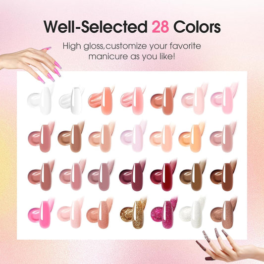 ROSALIND Poly Nail Gel Kit for Beginners - 28 Colors Extension Gel Set with UV/LED Nail Lamp, 72 Accessories (Base/Top Coat, Nail Forms, Tools), Long Lasting Salon Kit for DIY Manicure