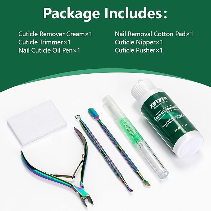 Cuticle Remover Kit - Cuticle Remover Cream & Cuticle Oil Pen for Soften Moisturize, Cuticle Trimmer/Nipper, Cuticle Pusher and Nail Cotton Pads for Professional Manicure, Gifts for Women