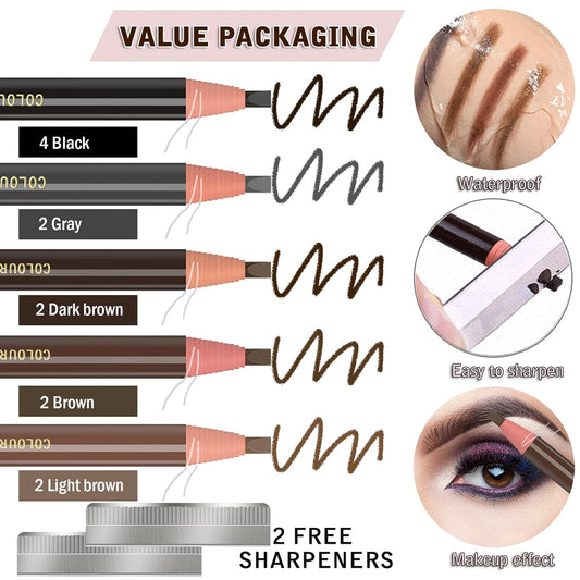 Eyebrow Pencils Brow Pencil Set For Marking, Filling And Outlining, Tattoo Makeup And Microblading Supplies Kit-Permanent Eye Brow Liners In, 12Pcs 5Colors(4Black6Brown2Gray)(Multicolor)