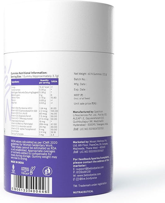 Be Bodywise Biotin Hair Gummies for Stronger, Shinier Hair & Nails | 60 Days Pack | with Biotin, Zinc, Folic Acid, Fibre & Multivitamin | Strawberry Flavour | No Added Sugar & Gut Friendly