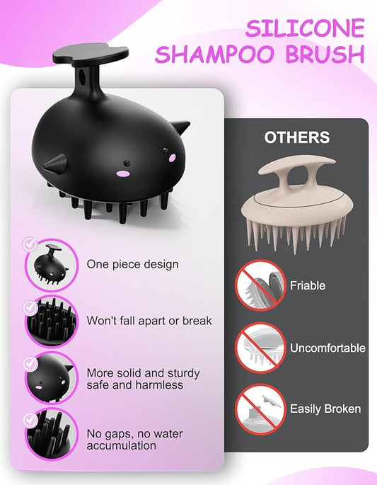 Scalp Massager Hair Growth Shampoo Brush, Silicone Scalp Scrubber Shower Scalp Brush for Hair, Head Massager Scalp Exfoliator for Dandruff Removal, Wet Dry Scalp Massage Tool for Hair Care, Black