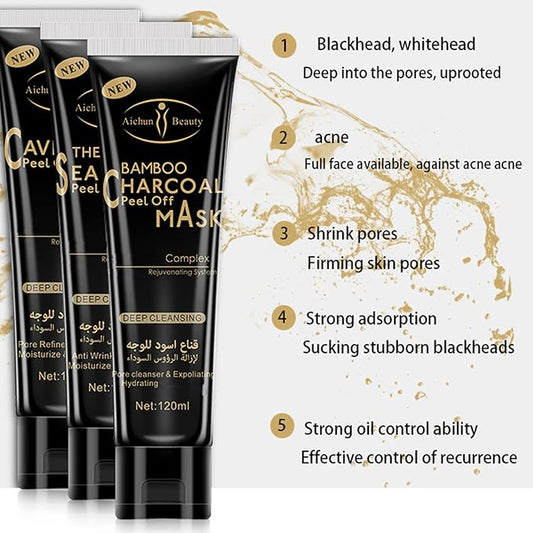 AICHUN BEAUTY Bamboo Charcoal Peel Off Mask Complex Rejuvenating System Deep Cleansing Exfoliating Hydrating 120ml/4.06fl.oz