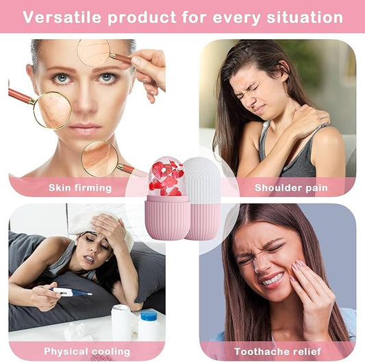 XHJRI Ice Face Roller Massager,Ice Cube Roller for Face, Eyes and Neck Naturally Conditioning and Skin Care,De-Puff Eye Bags,Reduce Migraine Pain,Reusable Massage Silicone Ice Mold (Pink White)