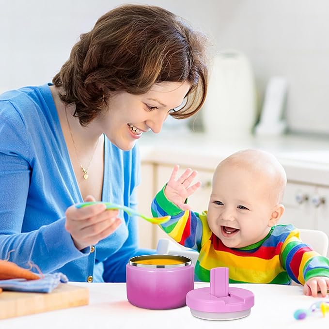 12oz Kids Soup Thermo for Hot Food Insulated Vacuum Food Jar with Buckle Lid, Stainless Steel Wide Mouth Leak Proof Lunch Container for School Travel 1 Pack