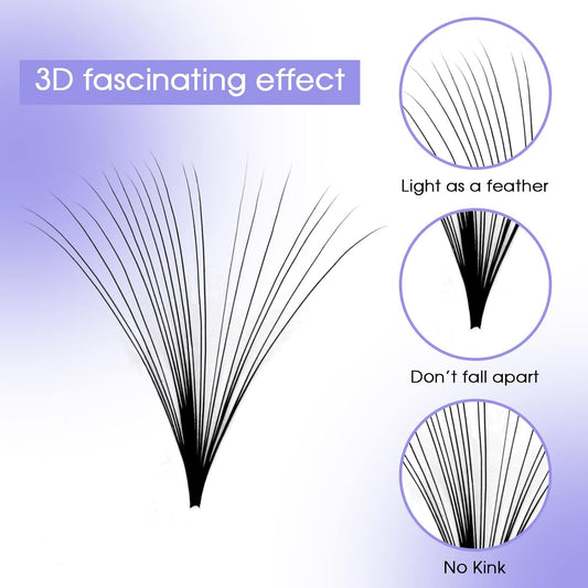 Easy Fan Volume for Lash Artists: 3D-10D Handmade Fans, Self Fanning, Blooming, Black, D Curl, 0.03mm, 14-20mm Mixed, Wendy, KH220113
