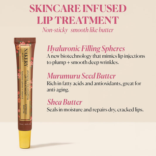 Nakery Plumping Lip Treatment for Dry Cracked Lips - Line Smoothing Lip Plumper for Women with Hyaluronic Acid Serum for Lips - Non Sticky Lip Gloss Plumper for Petal Soft Lips – Espresso Martini