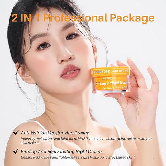 Day & Night Cream Combo,Anti-Wrinkle Hydrating Face Cream with Vitamin C + Firming Renewal Night Cream with Vitamin A,Universal 2-in-1 Formula for All Skin Types, 3.4 Oz