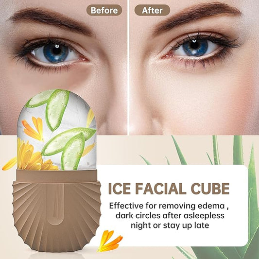Ice Face Roller, Ice Cube Roller for Face,Facial Beauty Ice Roller Skin Care Tools,De-Puff Eye Bags, Reduce Migraine Pain(Brown)