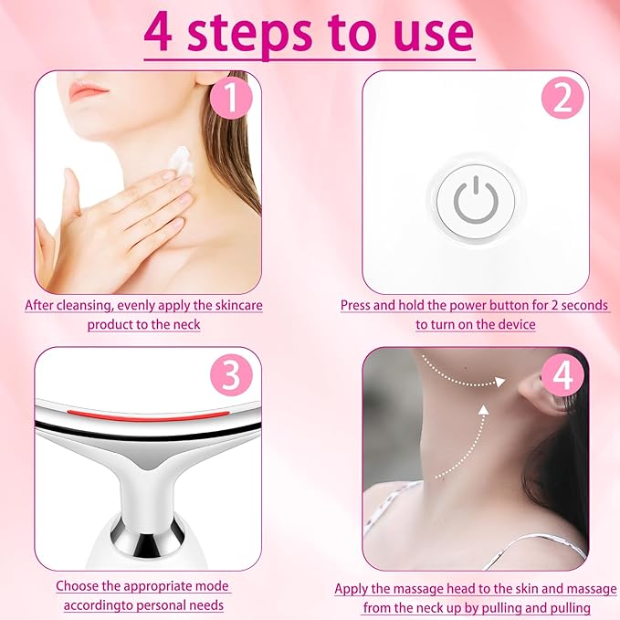 Face and Neck Massager Tool, 7-in-1 Color Red-Light-Therapy Wand for Skin Care, White