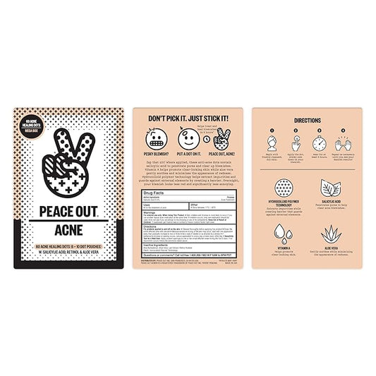 PEACE OUT Acne Healing Dots Helps Clear Blemishes Overnight, Fast Acting Hydrocolloid Pimple Patches for Breakouts with Salicylic Acid, Retinol and Aloe Vera, Award Winning Skincare Solution 60 Count