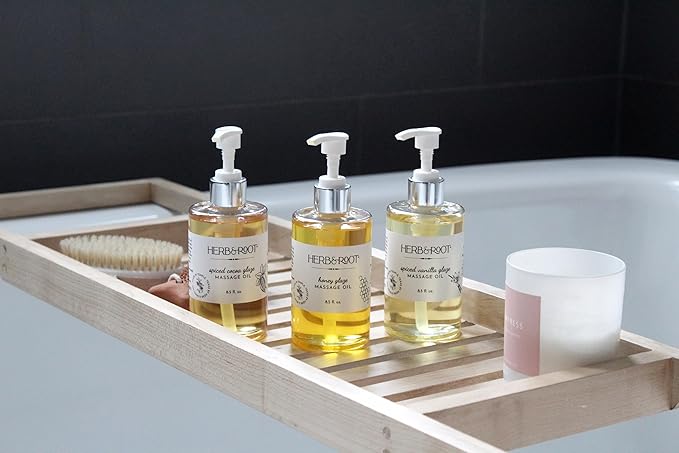 Massage Oil Gift Set, Warming Massage Oils for Couples, Vanilla, Cocoa, and Honey, Edible Massage Oils by Herb & Root, Blend to Relax Tense Muscles, Hypoallergenic Skin Therapy,