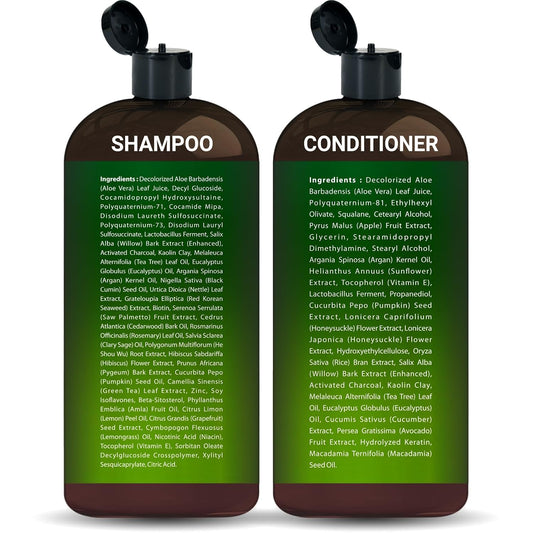 Tea Tree & Eucalyptus Shampoo and Conditioner Set – Clarifying & Scalp Care Formula with Activated Charcoal, Biotin & Keratin – Sulfate-Free, Made in USA - 16 fl oz x 2