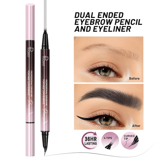 2 Pack Eyebrow Pen, Waterproof Microblading Eyebrow Pencil, 2-in-1 4 Tip Eye Brow Makeup Pen for Women with Precise Curved Brush-Tip Create Natural Hair-Like Brows, Last All-Day (Natural Black)