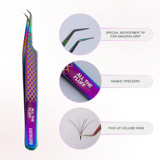 Curacoro Lash Tweezer - Professional & Precision Fiber Tip Grip Lash Tweezers for Eyelash Extensions, Multi Shapes & Purposes Tweezers for Volume, Isolation & Classic Lashes (Galaxy, All The Fluff)