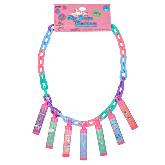 7pc Lip Balm Collection - Day Of The Week Necklace, Fashionable Colorful Jewelry Necklace Party Favors For Girls, Non Toxic
