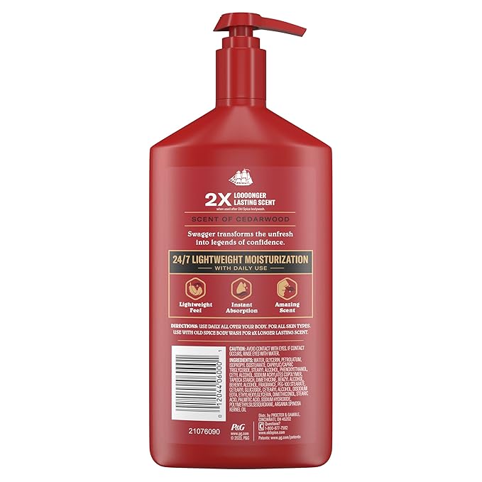 Old Spice Hand, Face & Body Lotion for Men, 24/7 Lightweight Moisturization with Amazing Scent, Instant Absorption, For All Skin Types, Swagger with Cedarwood Scent, 16 oz