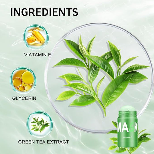 Green Tea Face Mask, Green Mask Stick For Face, 2PCS Deep Cleanse Stick Clay Blackhead Remover Poreless For Purifying, Moisturizing, Oil Control Reduce For All Skin Types