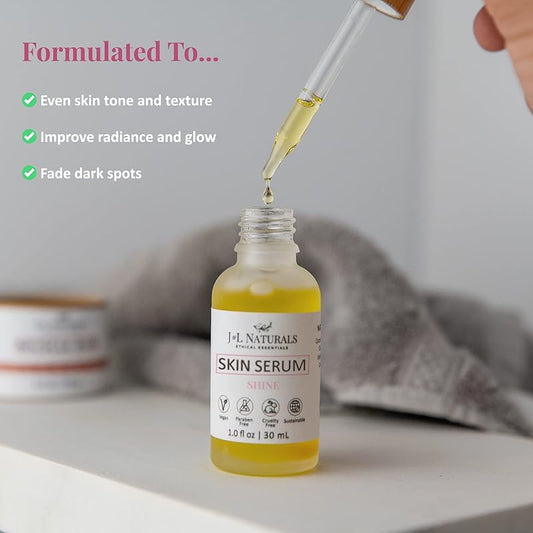 J&L Naturals | Face & Body Oil for Oily, Sensitive, Dry, Combination, Mature, & Dull Skin Types | With Jojoba Oil, Grapeseed Oil, Sunflower Oil, & More (1 Fl Oz (Pack of 1), Shine (normal, dull))