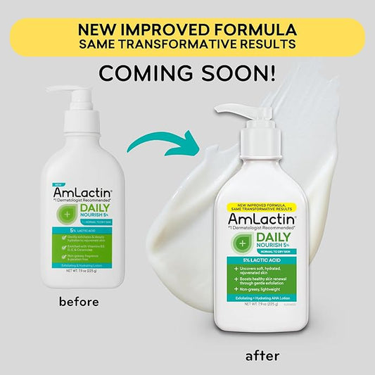AmLactin Daily Nourish 5% - 7.9 oz Body Lotion with 5% Lactic Acid - Exfoliator and Moisturizer for Dry Skin (Packaging May Vary)