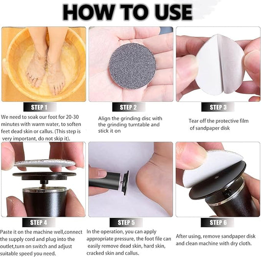 Electronic Foot File Grinder (Speed Adjustable) with 60pcs Replacement Sandpaper Disk,Electric Foot Scrubber Dead Skin Remover,for Feet Hard Cracked Dry Dead Skin Exfoliation,Unisex(Black)