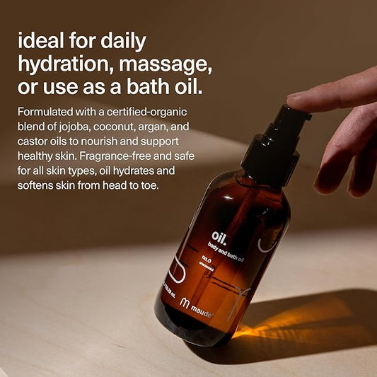 Maude Oil No. 0 - Hydrating Organic Massage + Body Oil - Skin Moisturizer with Organic Jojoba, Coconut & Castor Oil - Rich in Vitamin B + Vitamin E (4 fl oz)