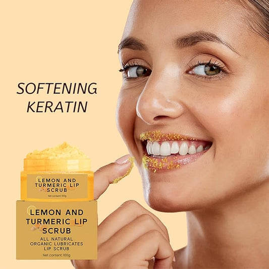 Turmeric Lemon Lip Scrub, Turmeric Lip Exfoliator with Aloe Vera Gentle Exfoliant Natural Lip Scrub for Dry, Chapped, Reduce Fine Lines Lip 100g